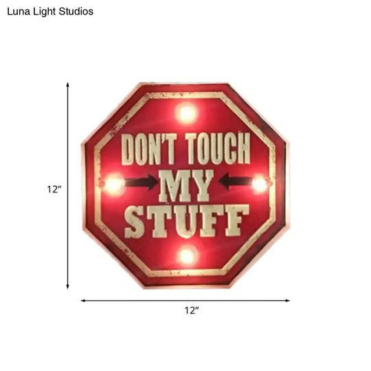 Vintage Led Wall Sconce Light With Iron Shade And Red Warning Signboard Night Lamp