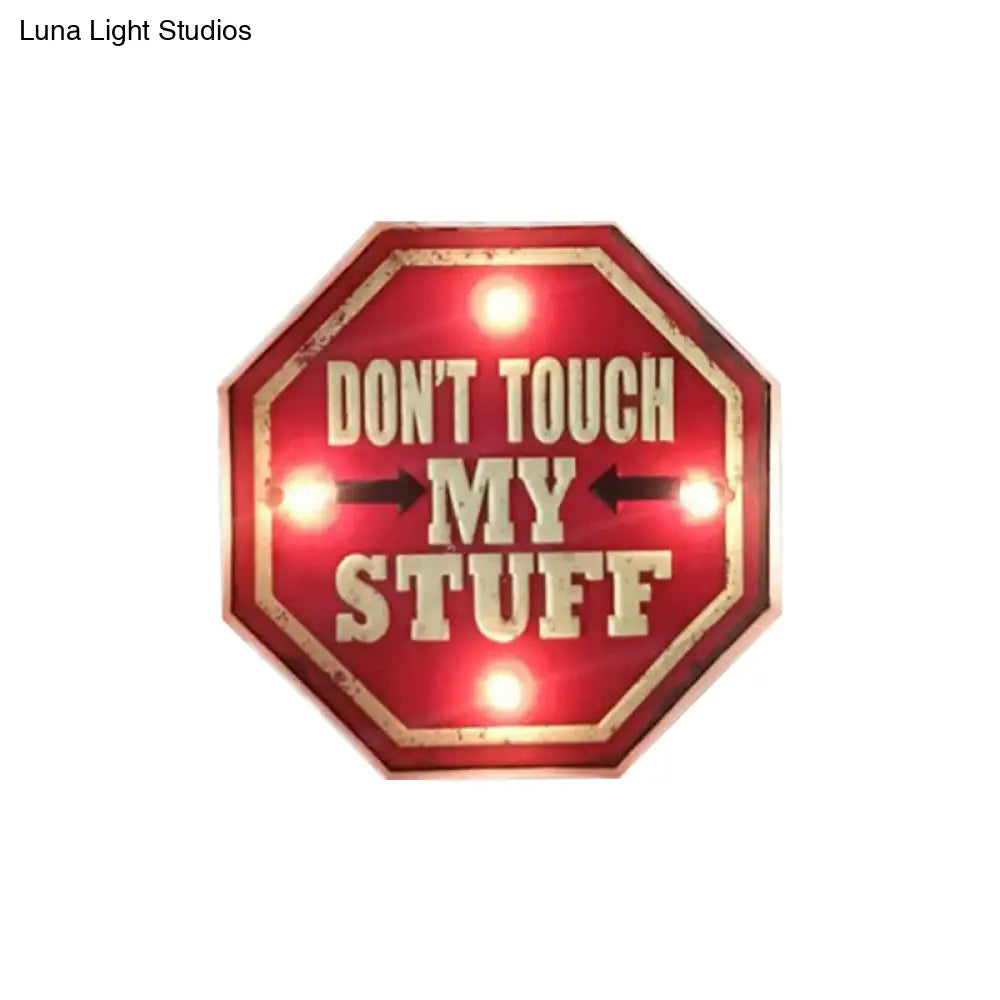 Vintage Led Wall Sconce Light With Iron Shade And Red Warning Signboard Night Lamp