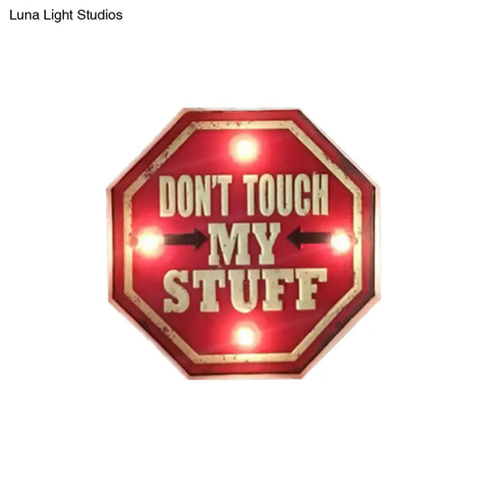 Vintage Led Wall Sconce Light With Iron Shade And Red Warning Signboard Night Lamp