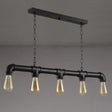 Vintage Linear Pipe Iron Island Ceiling Light - 5 Heads Hanging Pendant For Restaurant Black