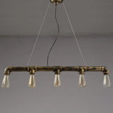 Vintage Linear Pipe Iron Island Ceiling Light - 5 Heads Hanging Pendant For Restaurant Bronze