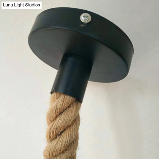 Vintage Linen Rope Pendant Lamp With 1 Light For Dining Room Décor
