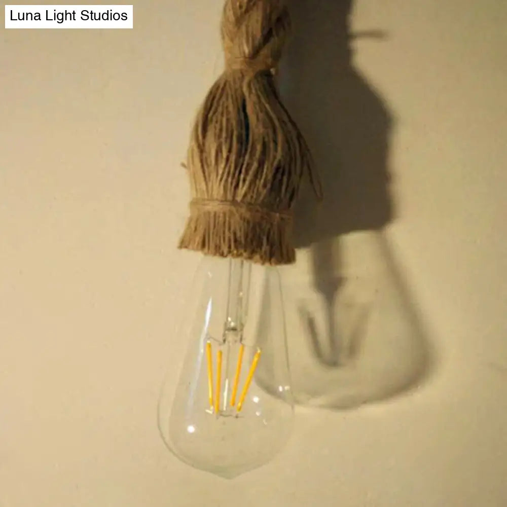 Retro Industrial Linen Rope Pendant Light 1-Light Bare Bulb Hanging Lamp For Dining Room