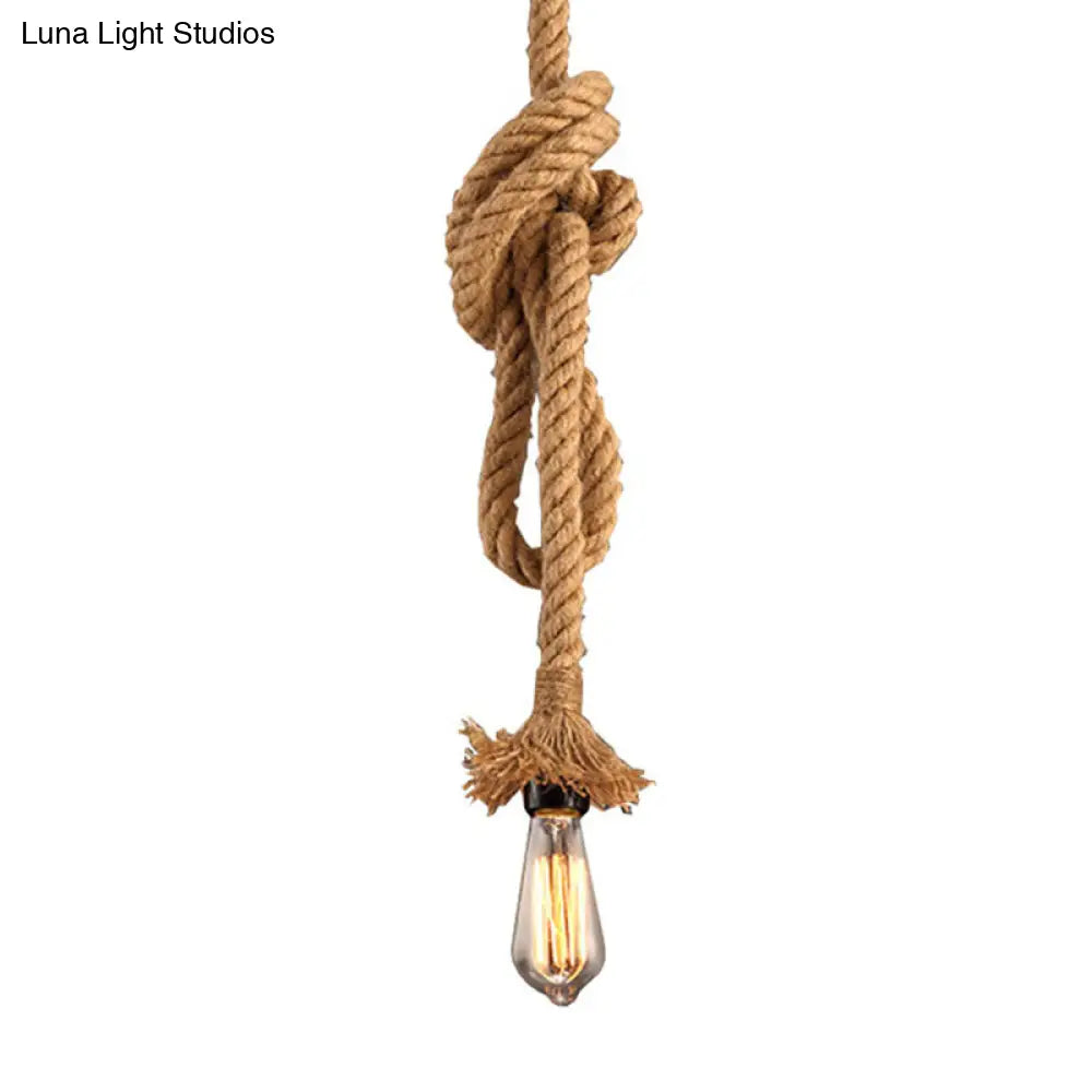 Retro Industrial Linen Rope Pendant Light 1-Light Bare Bulb Hanging Lamp For Dining Room