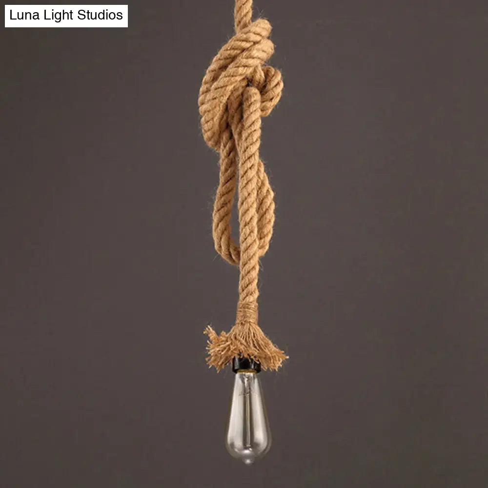 Retro Industrial Linen Rope Pendant Light 1-Light Bare Bulb Hanging Lamp For Dining Room Beige / 39