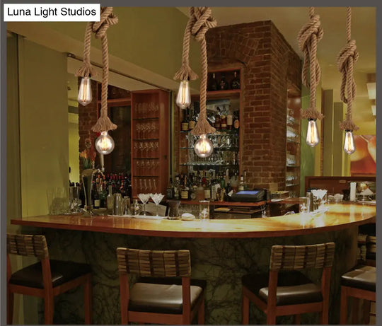 Vintage Linen Rope Pendant Lamp With 1 Light For Dining Room Décor