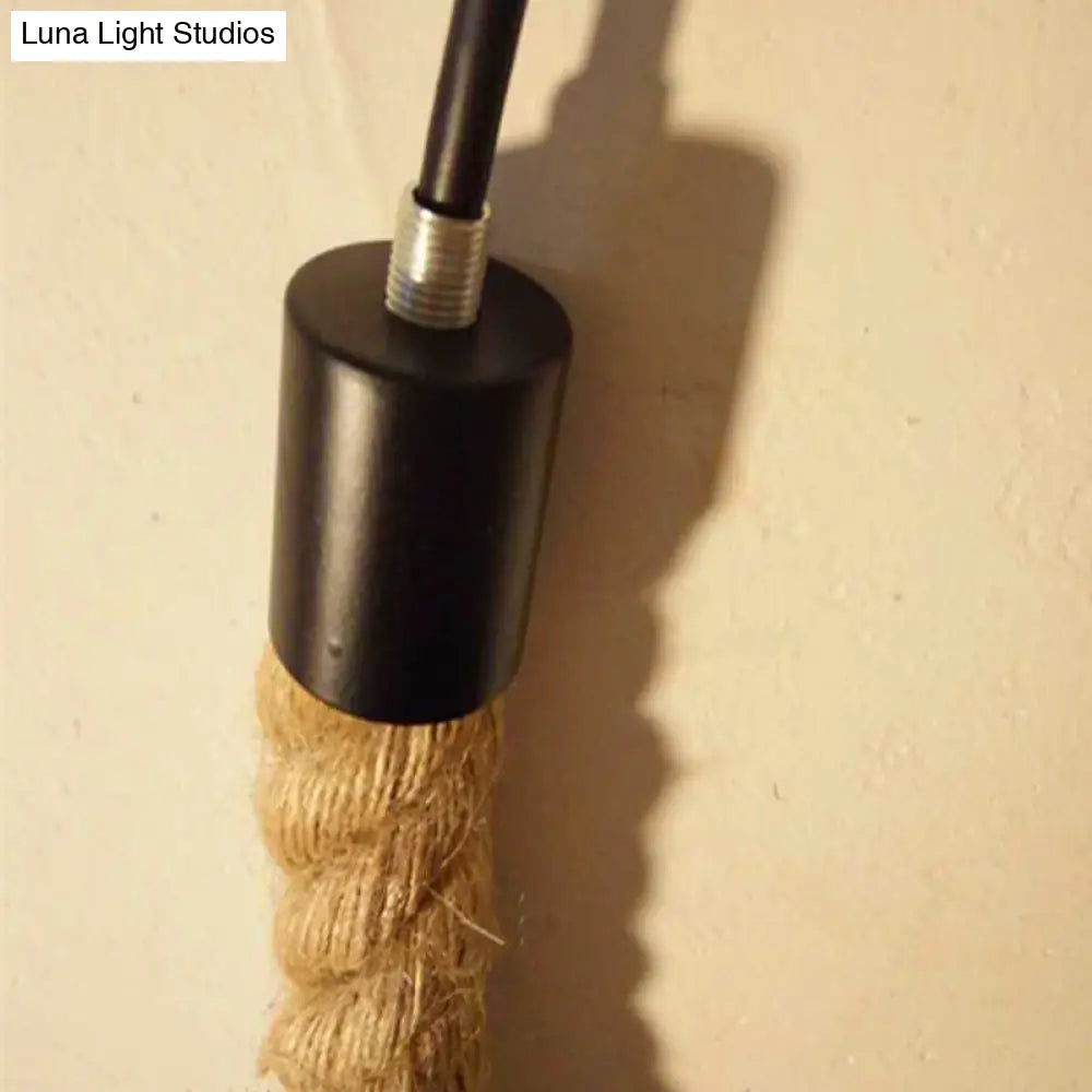 Vintage Linen Rope Pendant Lamp With 1 Light For Dining Room Décor