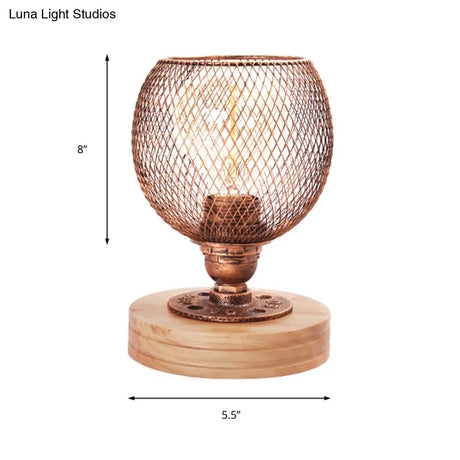 Vintage Mesh Screen Table Light With Dome Shade Rustic Metal Standing Lamp For Bedroom