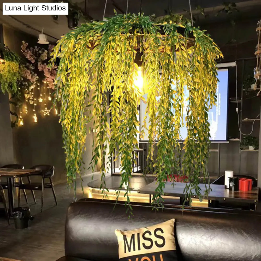 Vintage Metal Plant Restaurant Pendant Lamp - Black Led Down Lighting 1 Head 13/19/23 Width