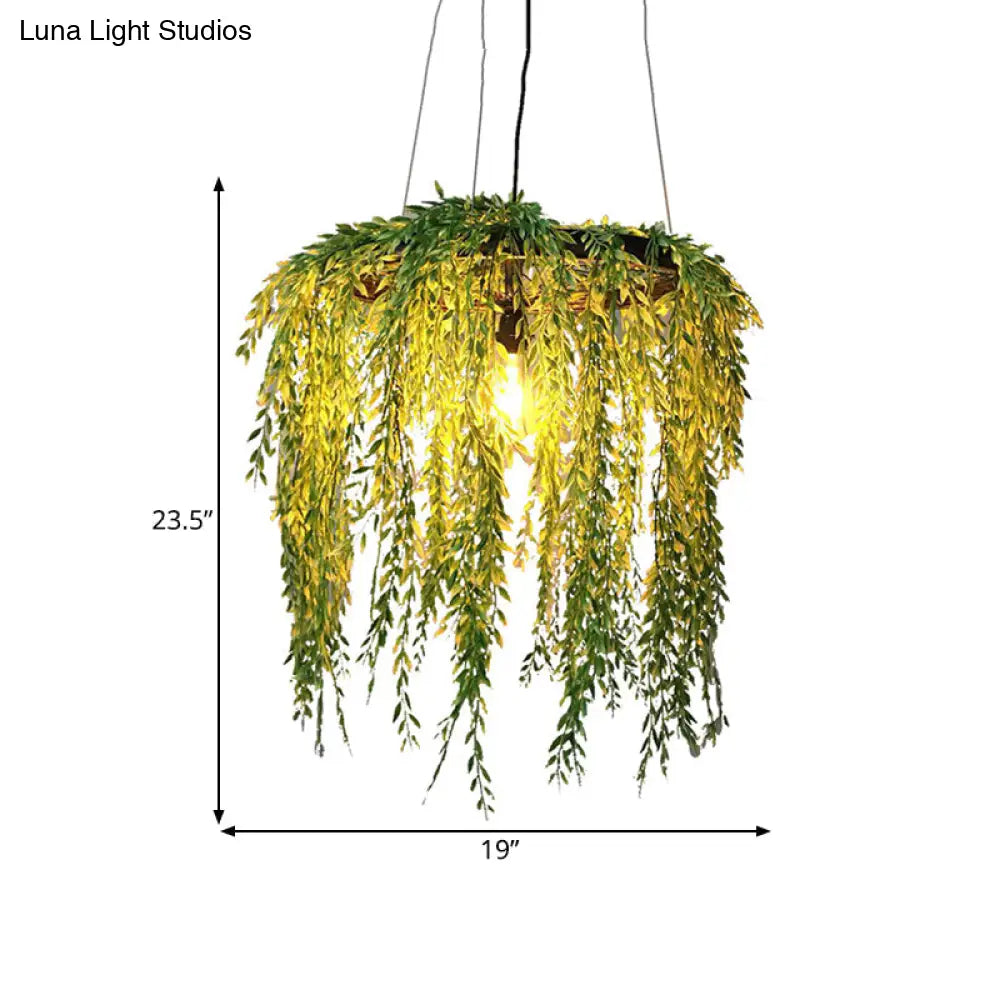Vintage Metal Plant Restaurant Pendant Lamp - Black Led Down Lighting 1 Head 13/19/23 Width