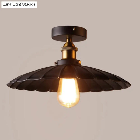 Vintage Metal 1 - Light Semi - Flush Ceiling Light - Black Shaded Kitchen Fixture / 10’ Umbrella