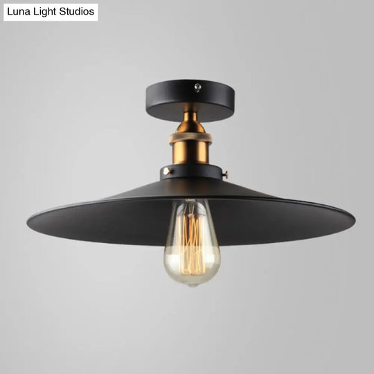 Vintage Metal 1 - Light Semi - Flush Ceiling Light - Black Shaded Kitchen Fixture / 10’ Wide Flare