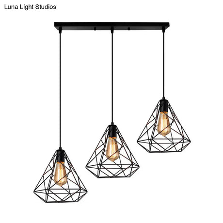 Vintage Metal 3-Light Black Diamond Ceiling Chandelier For Dining Room Pendant Lighting With