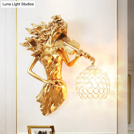 Vintage Metal And Crystal Dome Wall Sconce Light - White/Gold | Girl Decoration