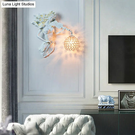 Vintage Metal And Crystal Dome Wall Sconce Light - White/Gold | Girl Decoration