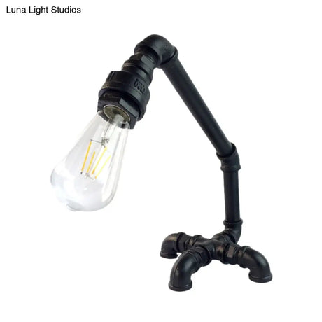 Vintage Metal Bare Bulb Desk Light With Cross Pipe Base - Rust/Black Bedroom Table Lamp