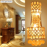 Vintage Metal Beaded Wall Sconce With Clear Crystal Accents - Gold Finish 2 Bulbs For Hallway