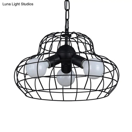 Vintage Metal Black Chandelier Pendant Lamp - 3 Lights For Living Room Lighting