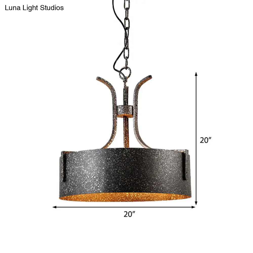 Black Metal Pendant Lamp With Elk Vintage Chandelier Light Fixture - 3-Light Drum Shade 12.5/20 Wide