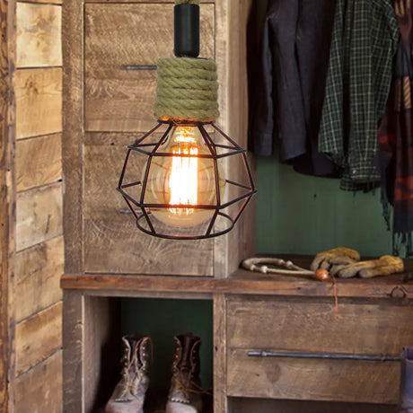 Vintage Metal Black Pendant Light With Global Cage Shade For Decorative Ceiling Lighting - Single
