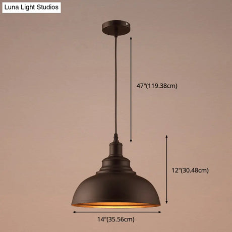 Vintage Metal Bowl Pendant Light With Painted Shade - Hanging Ceiling Fixture