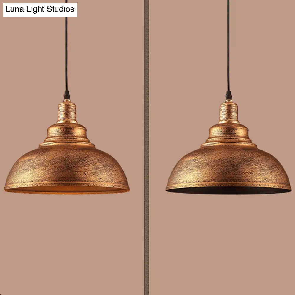 Vintage Metal Bowl Pendant Light With Painted Shade - Hanging Ceiling Fixture