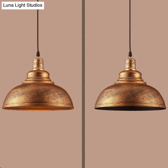 Vintage Metal Bowl Pendant Light With Painted Shade - Hanging Ceiling Fixture