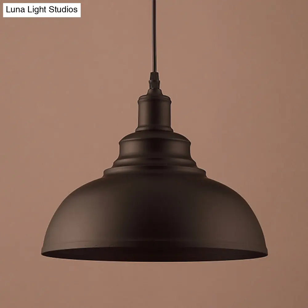 Vintage Metal Bowl Pendant Light With Painted Shade - Hanging Ceiling Fixture