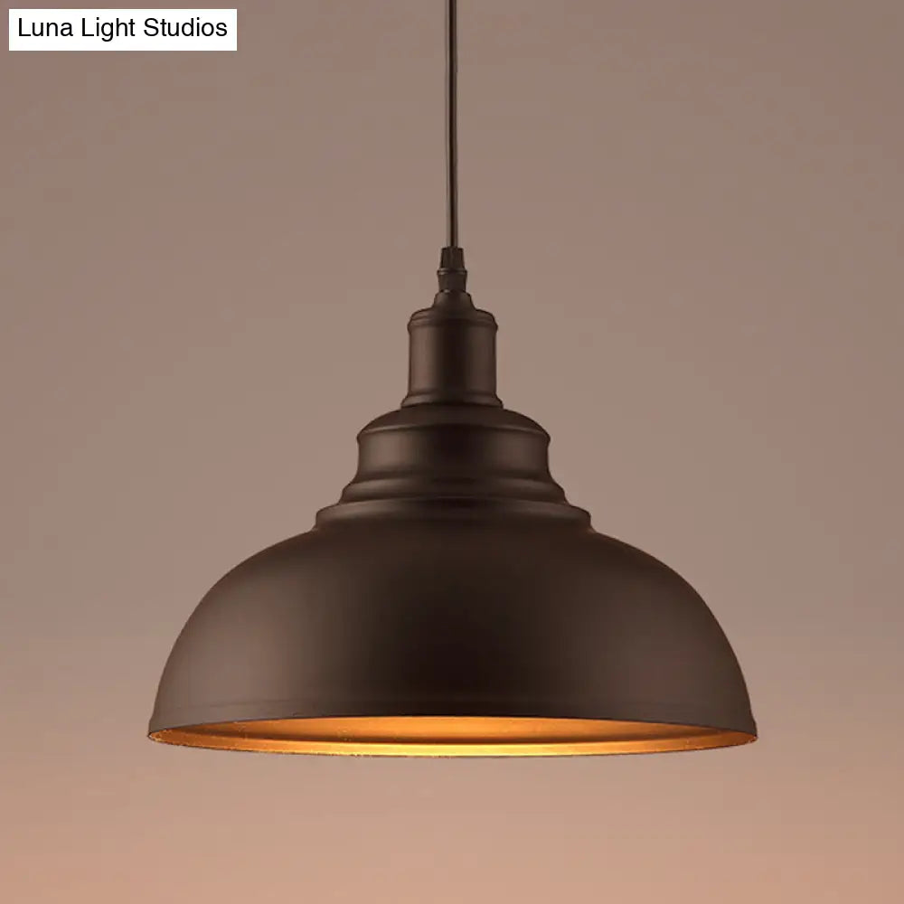 Vintage Metal Bowl Pendant Light With Painted Shade - Hanging Ceiling Fixture