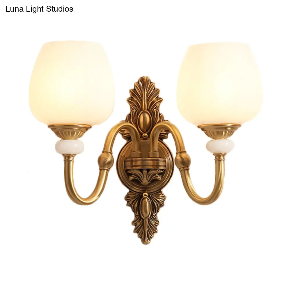 Vintage Metal Brass Wall Sconce Gooseneck Lamp With White Glass Bowl Shade