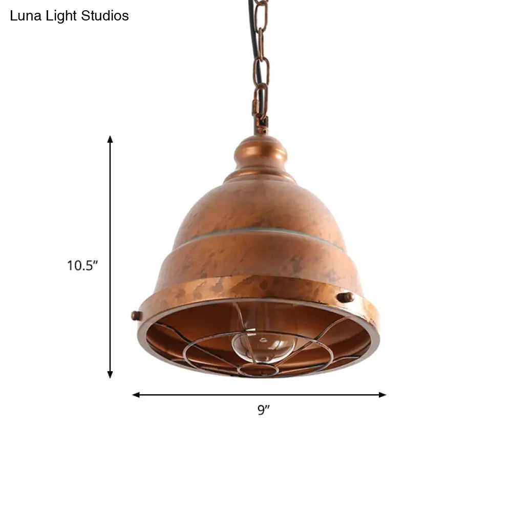 Vintage Metal Caged Hanging Ceiling Light - Rustic Pendant Lamp For Dining Room