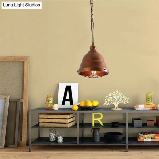 Vintage Metal Caged Hanging Ceiling Light - Rustic Pendant Lamp For Dining Room Rust