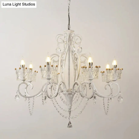 Vintage Metal Candelabra Ceiling Chandelier With Crystal Crown Elegant Living Room Light Fixture