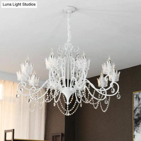 Vintage Metal Candelabra Ceiling Chandelier With Crystal Crown Elegant Living Room Light Fixture