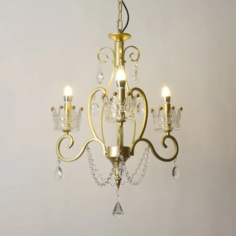 Vintage Metal Candelabra Ceiling Chandelier With Crystal Crown Elegant Living Room Light Fixture 3 /