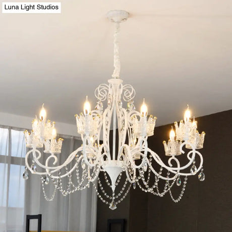 Vintage Metal Candelabra Ceiling Chandelier With Crystal Crown Elegant Living Room Light Fixture