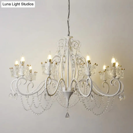 Vintage Metal Candelabra Ceiling Chandelier With Crystal Crown Elegant Living Room Light Fixture