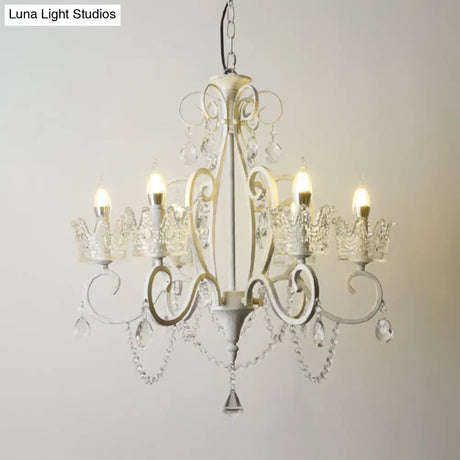 Vintage Metal Candelabra Ceiling Chandelier With Crystal Crown Elegant Living Room Light Fixture