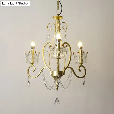 Vintage Metal Candelabra Ceiling Chandelier With Crystal Crown Elegant Living Room Light Fixture