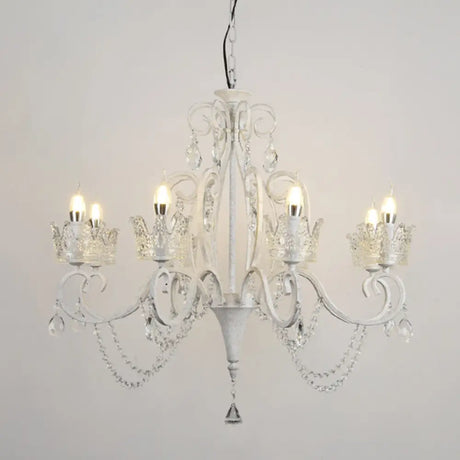Vintage Metal Candelabra Ceiling Chandelier With Crystal Crown Elegant Living Room Light Fixture 8 /