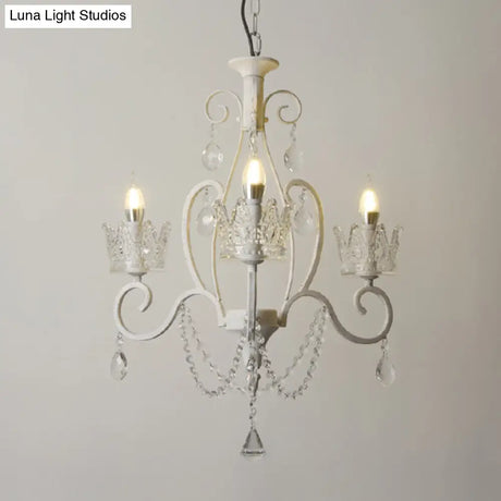Vintage Metal Candelabra Ceiling Chandelier With Crystal Crown Elegant Living Room Light Fixture