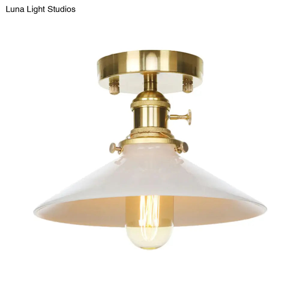 Vintage Metal Cone Ceiling Light Fixture - White Semi Flush Mount For Kitchen