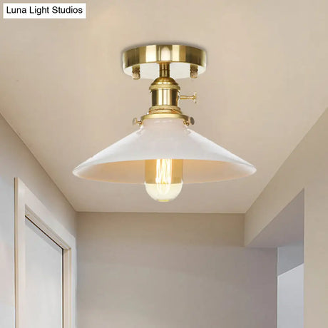 Vintage Metal Cone Ceiling Light Fixture - White Semi Flush Mount For Kitchen