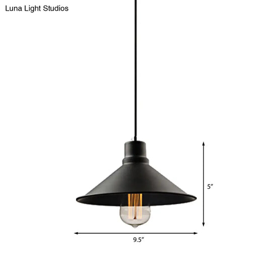 Metal Conic Hanging Ceiling Light - Retro Stylish 1-Light Pendant For Dining Table Black Finish