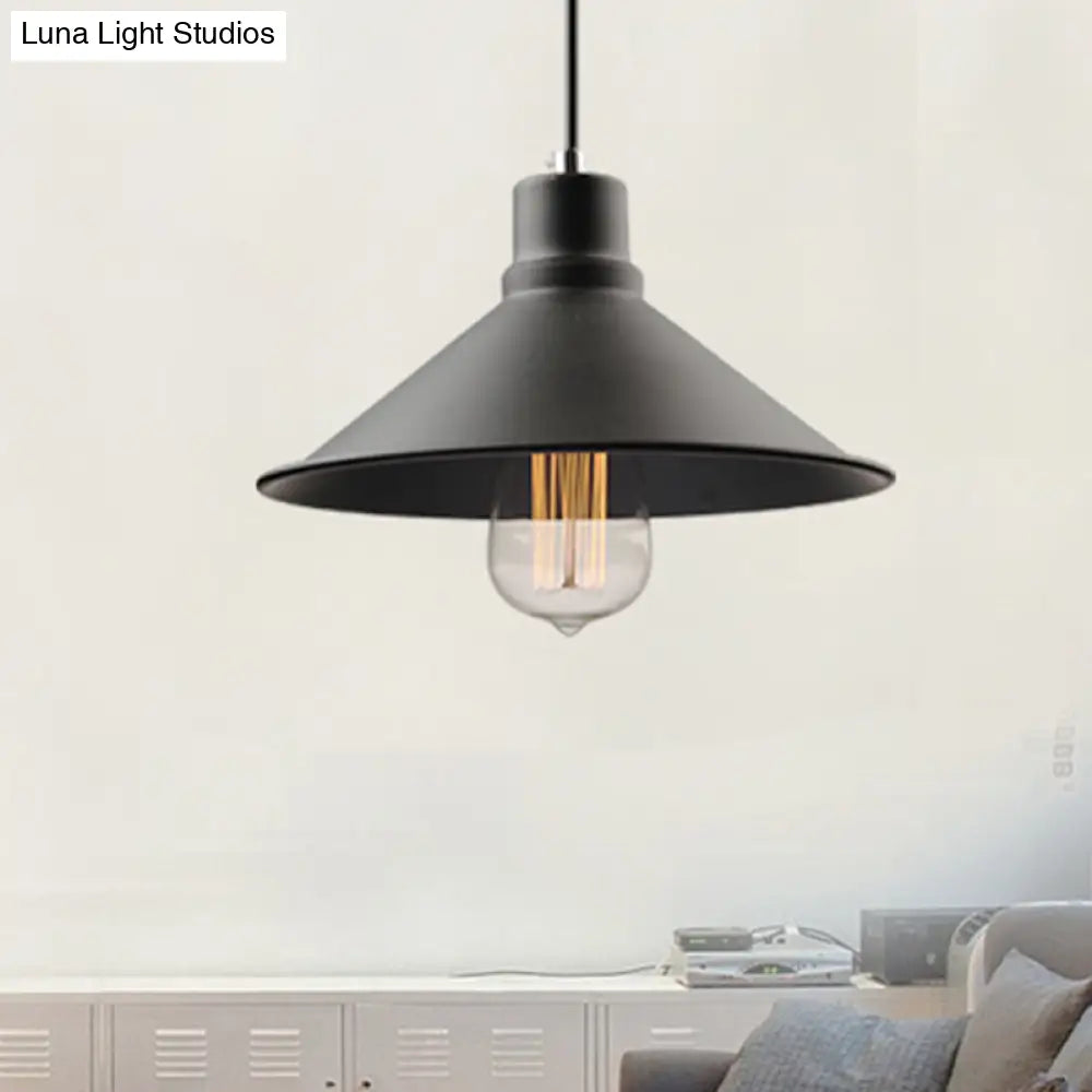 Vintage Metal Conic Hanging Ceiling Light - Stylish Retro Pendant For Dining Table Black Finish