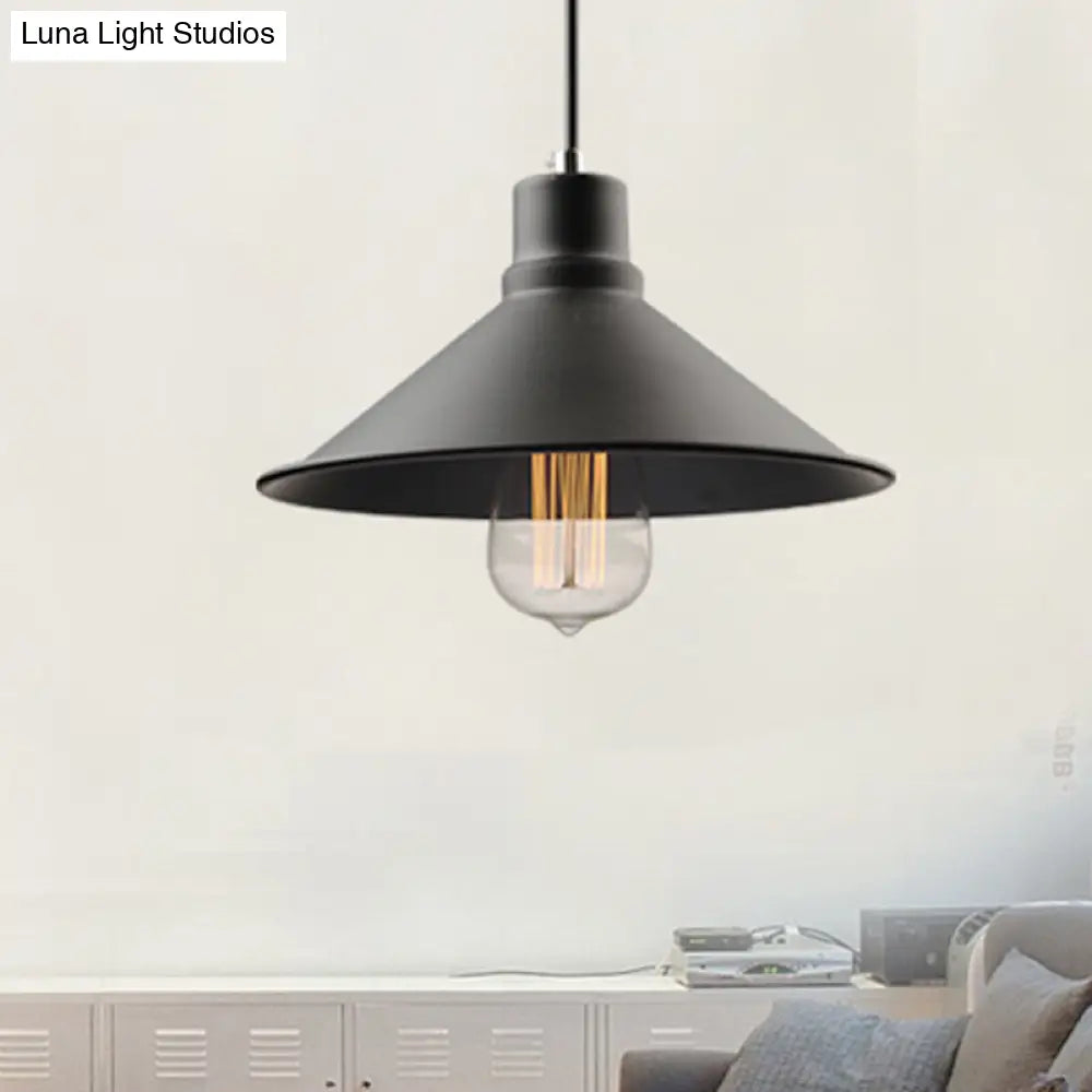 Metal Conic Hanging Ceiling Light - Retro Stylish 1-Light Pendant For Dining Table Black Finish