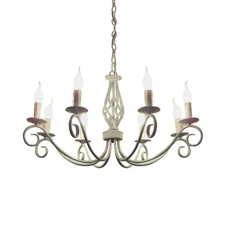Vintage Metal Curly Arm Pendant Chandelier - 8 Bulbs Black/White/Blue Ideal For Living Room White
