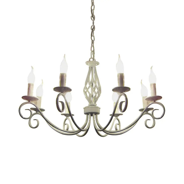 Vintage Metal Curly Arm Pendant Chandelier - 8 Bulbs Black/White/Blue Ideal For Living Room White