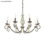 Vintage Metal Curly Arm Pendant Chandelier - 8 Bulbs Black/White/Blue Ideal For Living Room