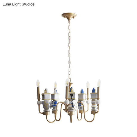 Vintage Metal Curved Arm Pendant Chandelier With 5 Bulbs - Gold Finish Ceiling Suspension Light
